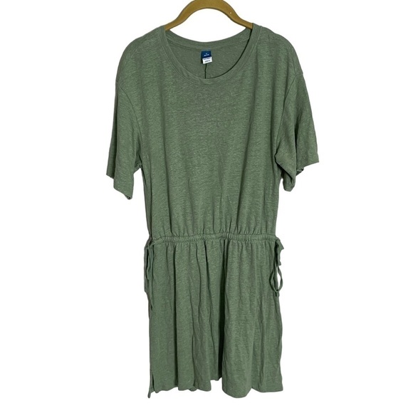 Old Navy Green Olive Tie Side Linen Blend T Shirt Dress Petite Medium - Picture 1 of 7